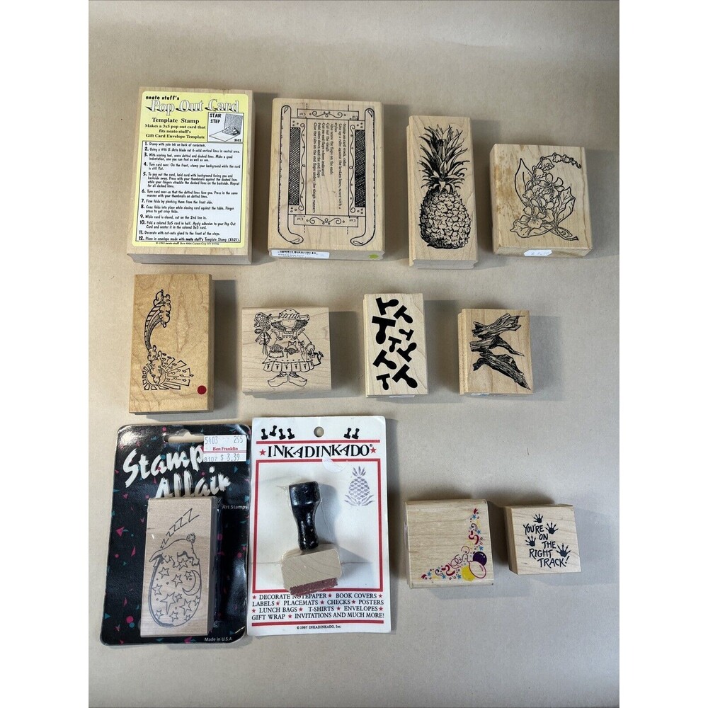 Vintage New 1980-2000s Craft Wood Rubber Stamps Lot Of 12 Various Themes‎